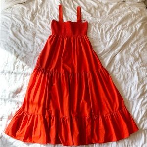 Zara Poplin Midi Dress Size S Coral Smoked